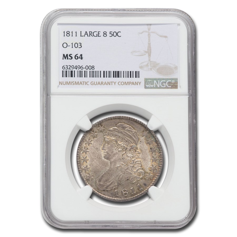 1811 Capped Bust Half Dollar MS-64 NGC (Large 8, O-103)