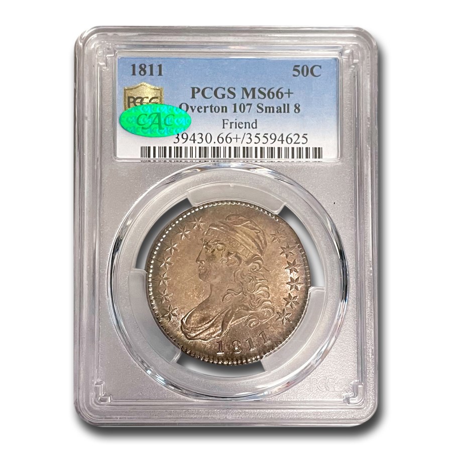 1811 Capped Bust Half Dollar MS-66+ PCGS (Overton 107, Small 8)