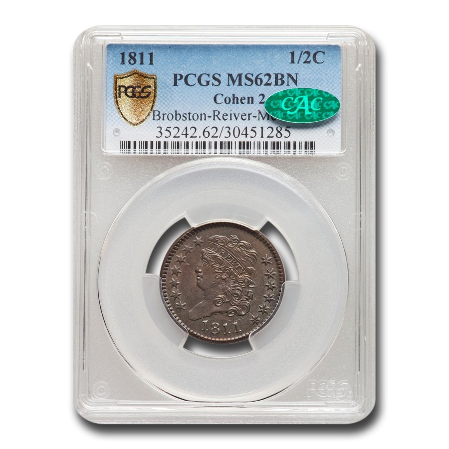 1811 Half Cent MS-62 PCGS CAC (Brown, Cohen- 2)