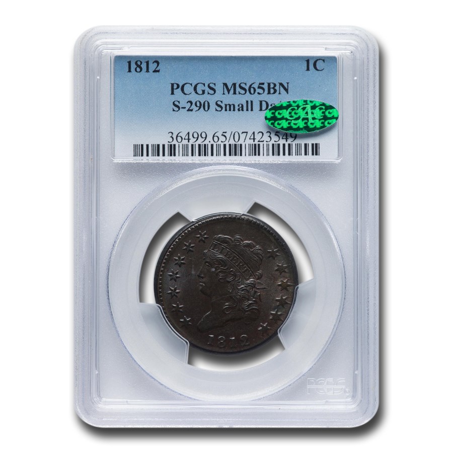 1812 Large Cent MS-65 PCGS CAC (Brown, S-290, Small Date)