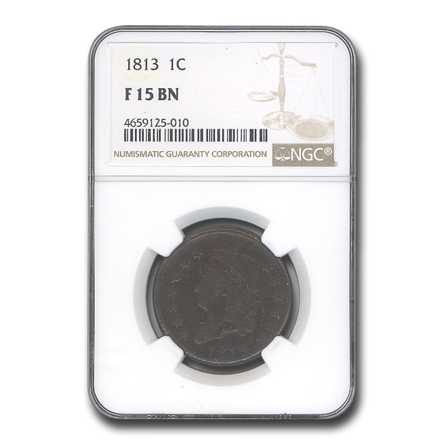 1813 Large Cent Fine-15 NGC (Brown)