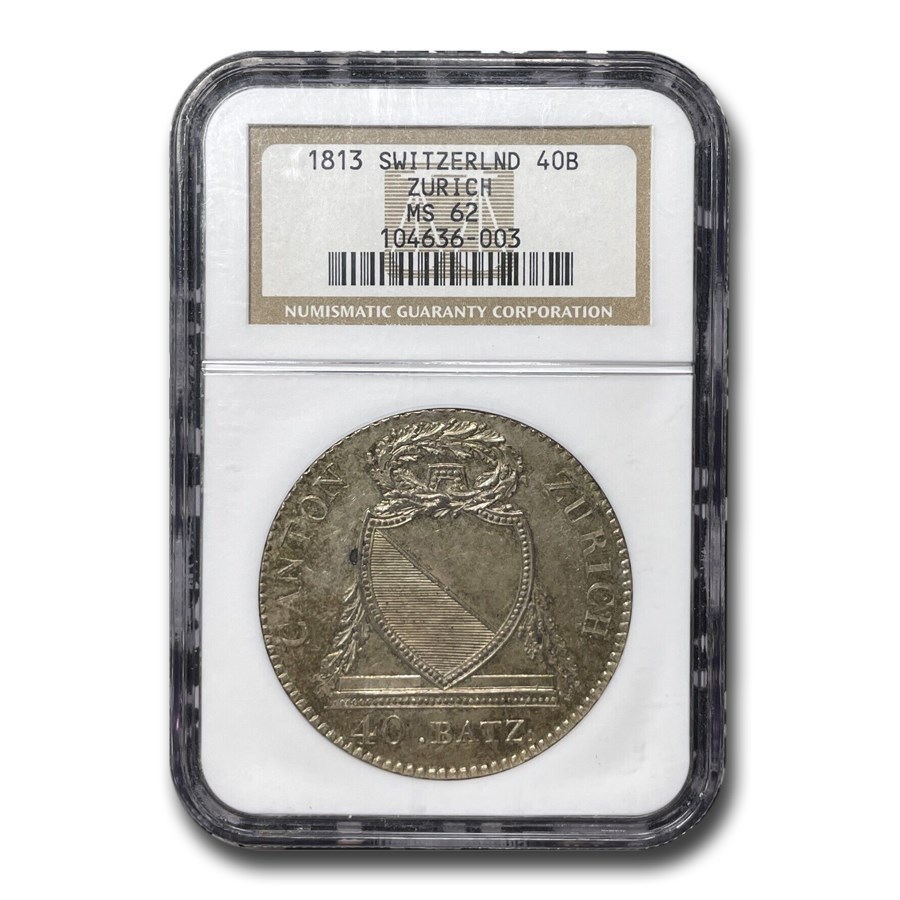 1813 Switzerland Silver 40 Batzen MS-62 NGC