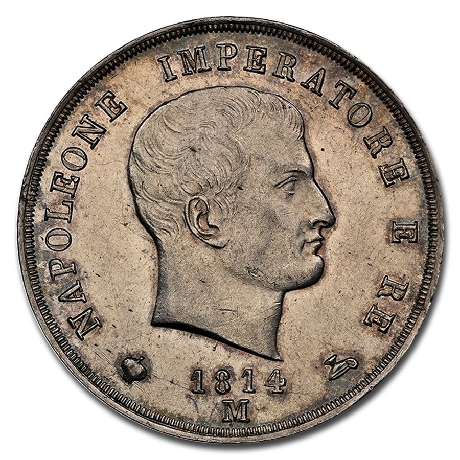 1814-M Italy Silver 5 Lire Napoleon MS-62 NGC