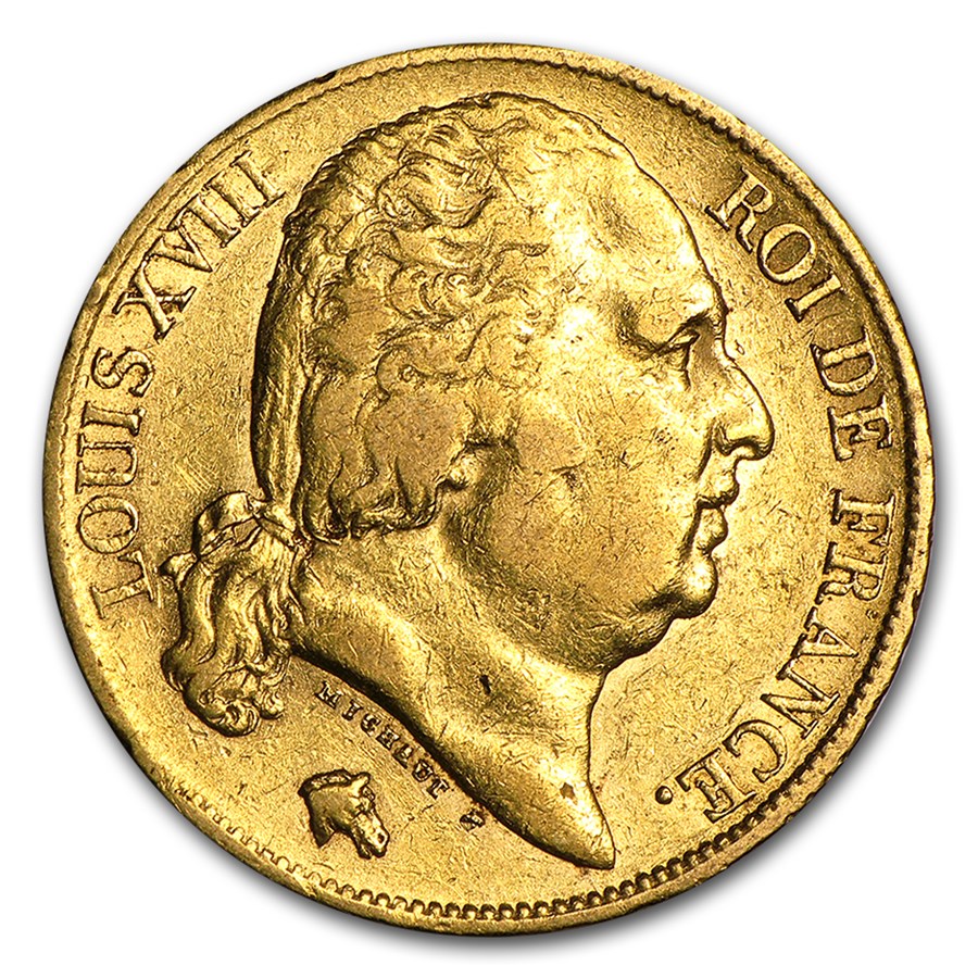 1816-1824 France Gold 20 Francs Louis XVIII (AU)