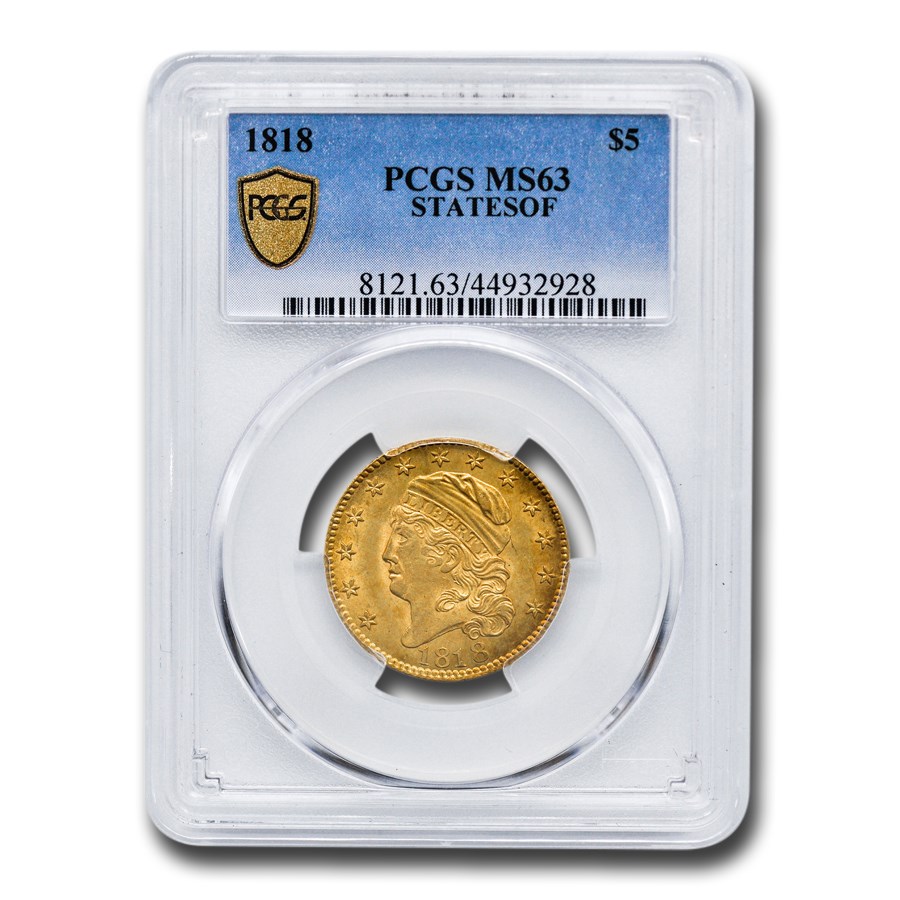 1818 $5 Gold Classic Head Half Eagle MS-63 PCGS (STATESOF)