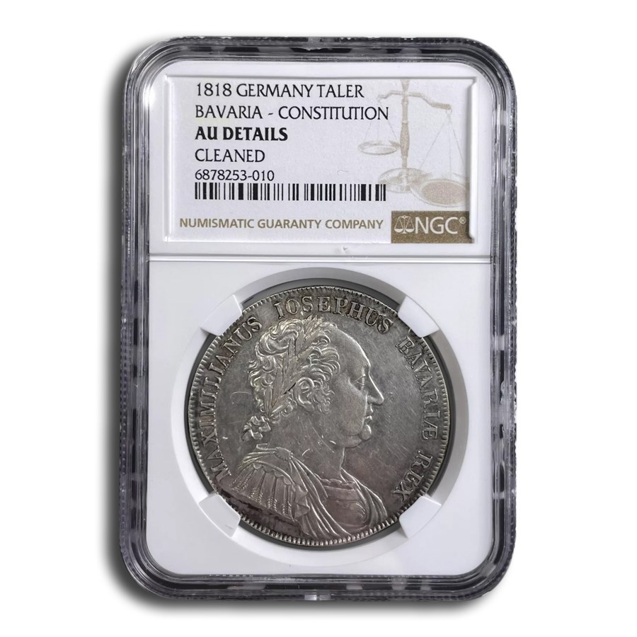 1818 Germany Bavaria Silver Thaler AU NGC (Bavaria, Details)