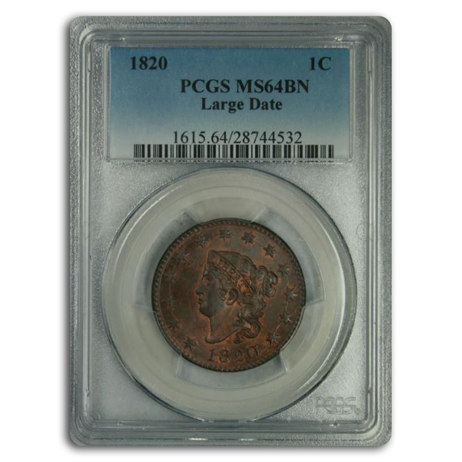 1820 Large Cent MS-64 PCGS (Brown, Large Date)