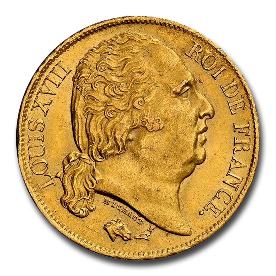 1824-A France Gold 20 Francs Louis XVIII MS-63 NGC