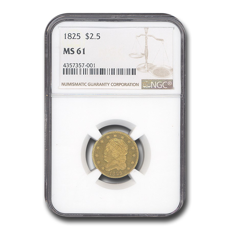 1825 $2.50 Capped Bust Gold Quarter Eagle MS-61 NGC