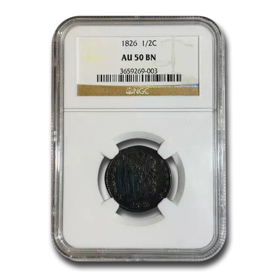1826 Half Cent AU-50 NGC (Brown)