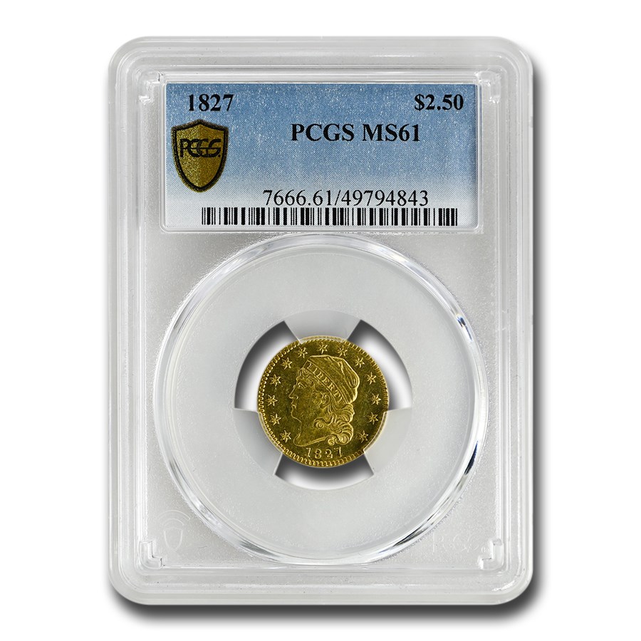 1827 $2.50 Gold Classic Head Quarter Eagle MS-61 PCGS