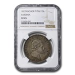 1827 Italy Silver 5 Lire XF-45 NGC (Sardinia)