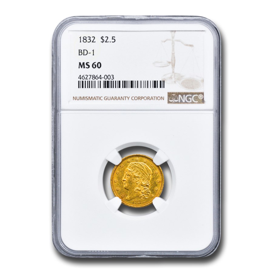 Buy 1832 $2.50 Gold Capped Bust Quarter Eagle MS-60 NGC (BD-1) | APMEX