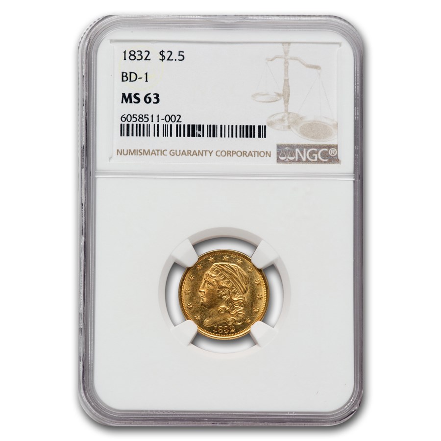 Buy 1832 $2.50 Gold Capped Bust Quarter Eagle MS-63 NGC (BD-1) | APMEX