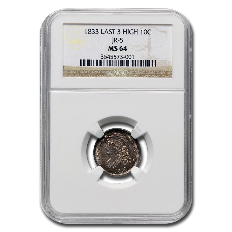 1833 Capped Bust Dime MS-64 NGC (Last 3 High JR-5)