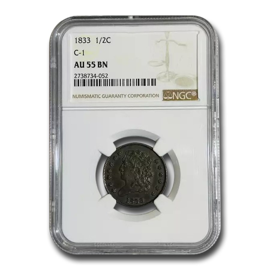 1833 Half Cent AU-55 NGC (Brown. C1)