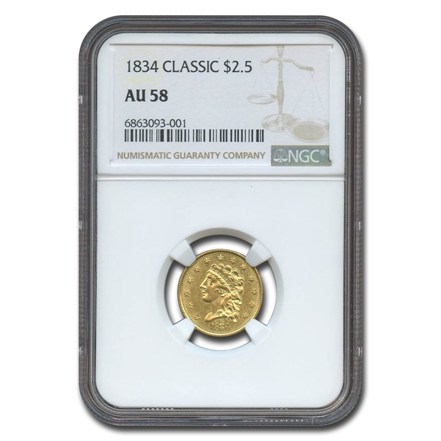 1834 $2.50 Classic Head Gold Eagle AU-58 NGC