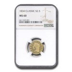 1834 $2.50 Classic Head Gold Quarter Eagle MS-60 NGC