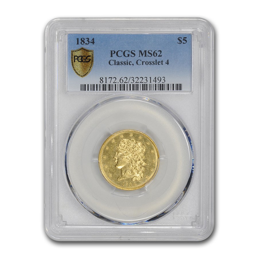 Buy 1834 $5 Gold Classic Head Half Eagle MS-62 PCGS (Crosslet 4) | APMEX