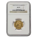 1834 $5 Gold Classic Head Half Eagle Plain 4 AU-53 NGC