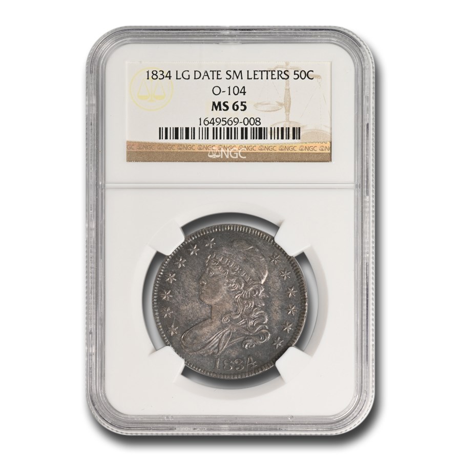 1834 Capped Bust Half Dollar MS-65 NGC (Lg Date Sm Letters O-104)