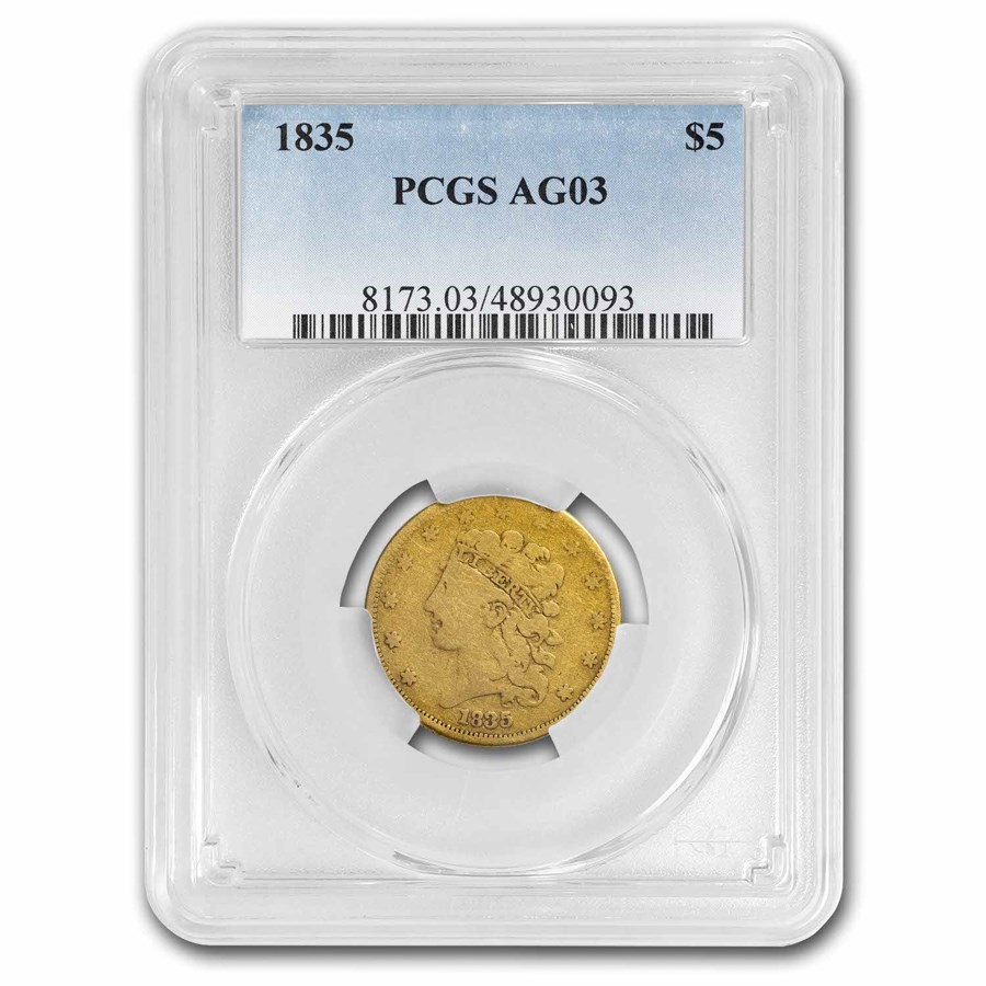 1835 $5 Gold Classic Head Half Eagle AG-03 PCGS