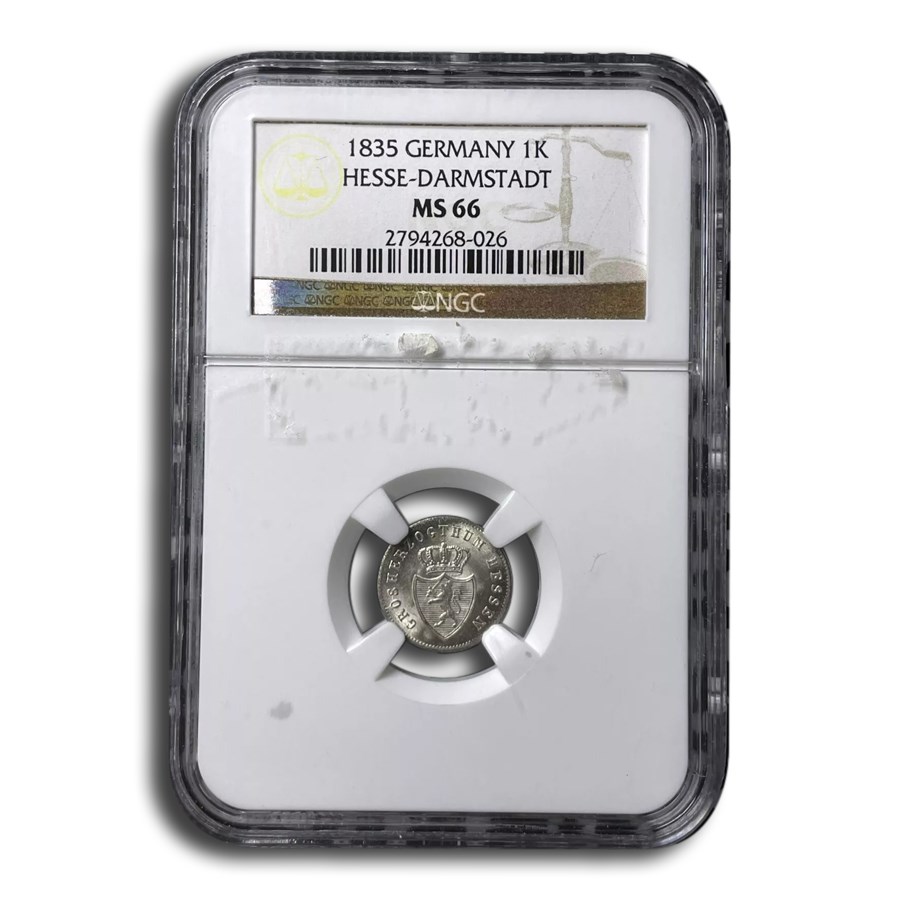 1835 Germany Silver 1 Kreuzer MS-66 NGC (Hesse-Darmstadt)