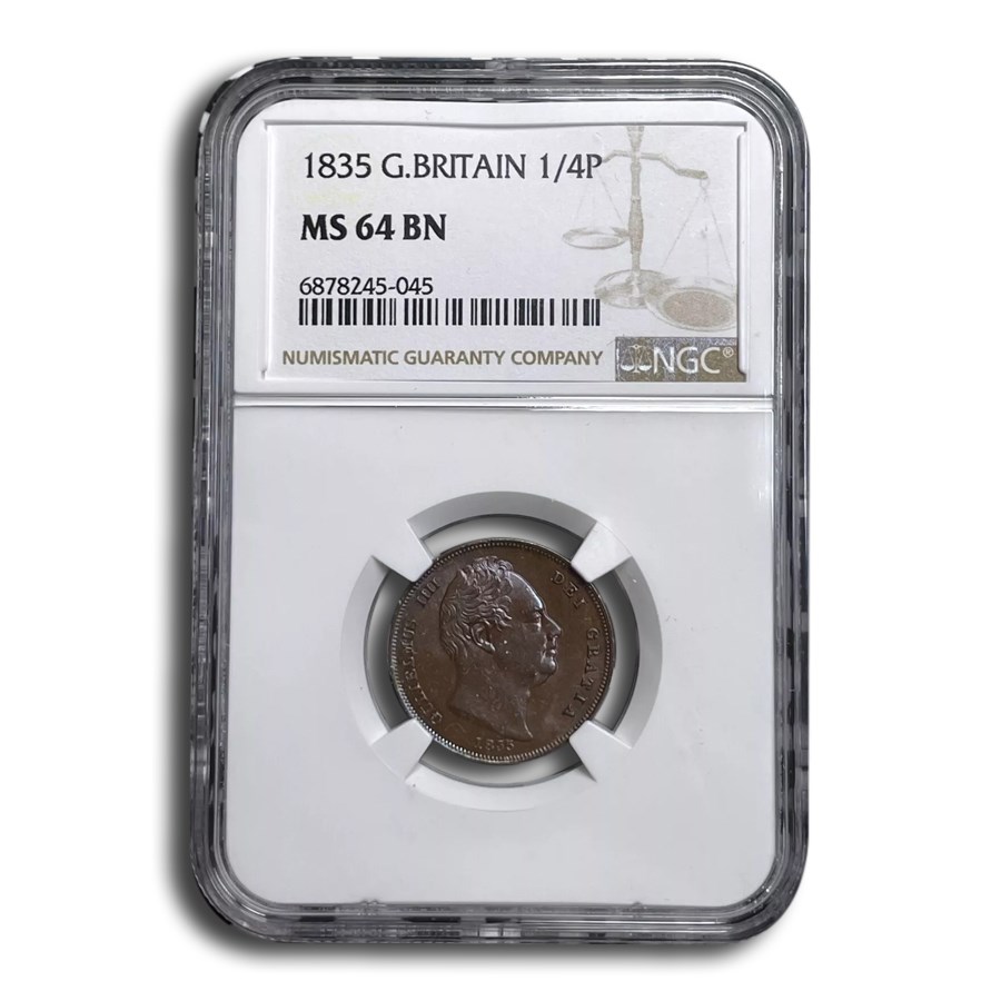 1835 Great Britain Farthing William IV MS-64 NGC