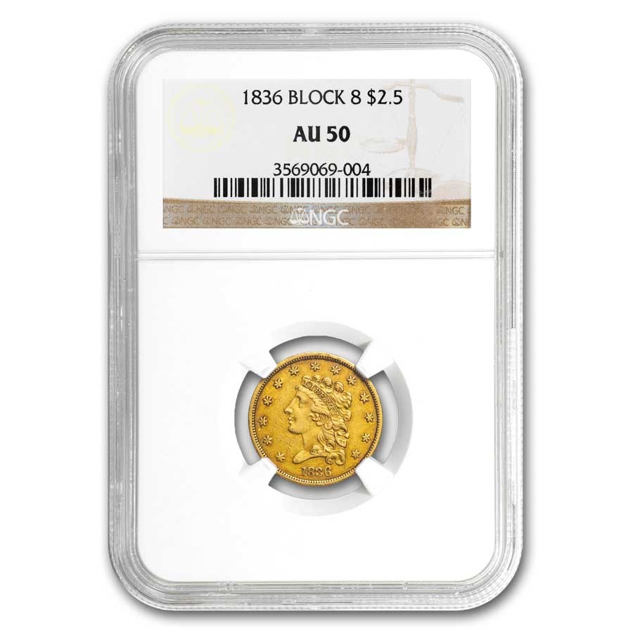 1836 $2.50 Gold Classic Head Block 8 AU-50 NGC