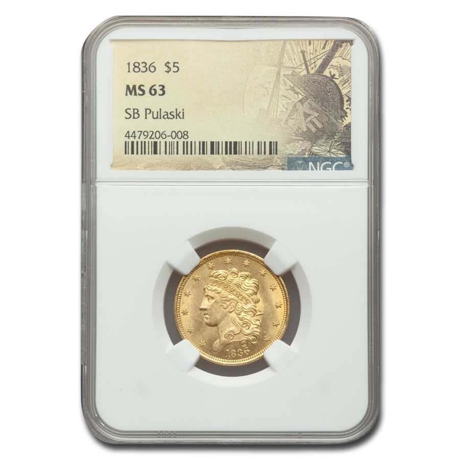 1836 $5 Gold Classic Head Half Eagle MS-63 NGC