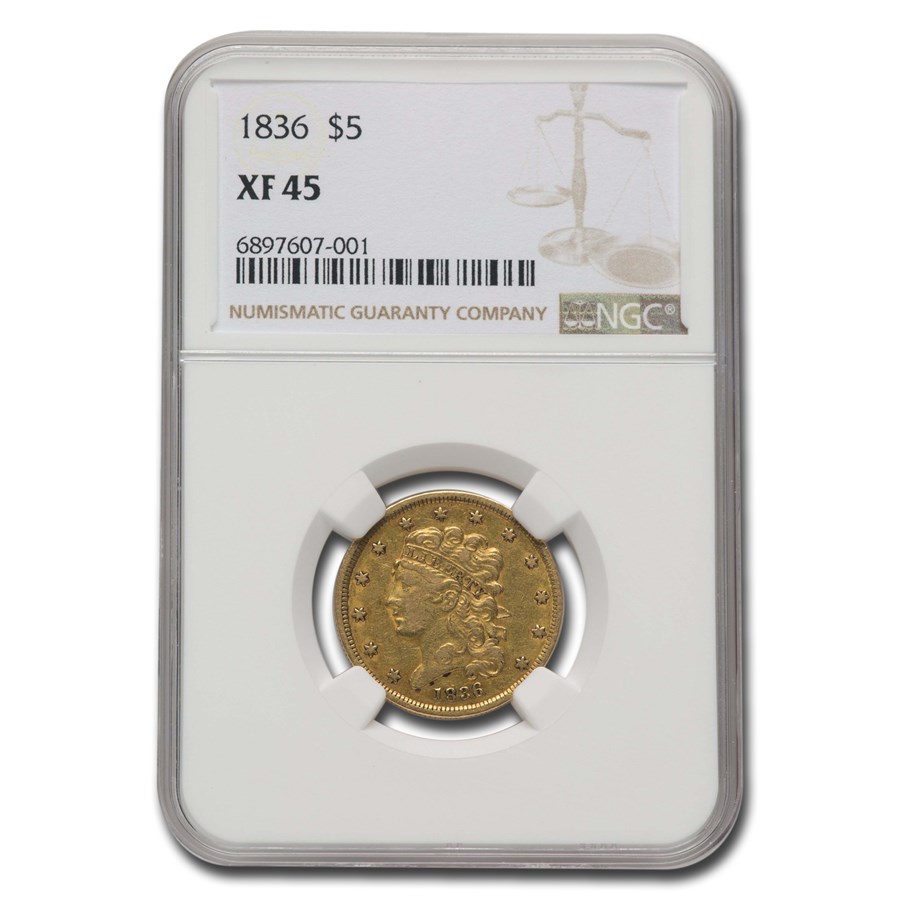 1836 $5 Gold Classic Head Half Eagle XF-45 NGC