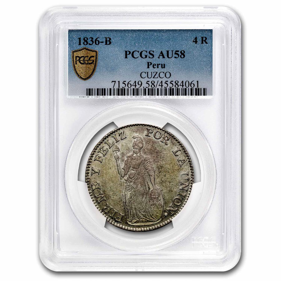 1836-B Peru CUZCO Silver 4 Reales AU-58 PCGS