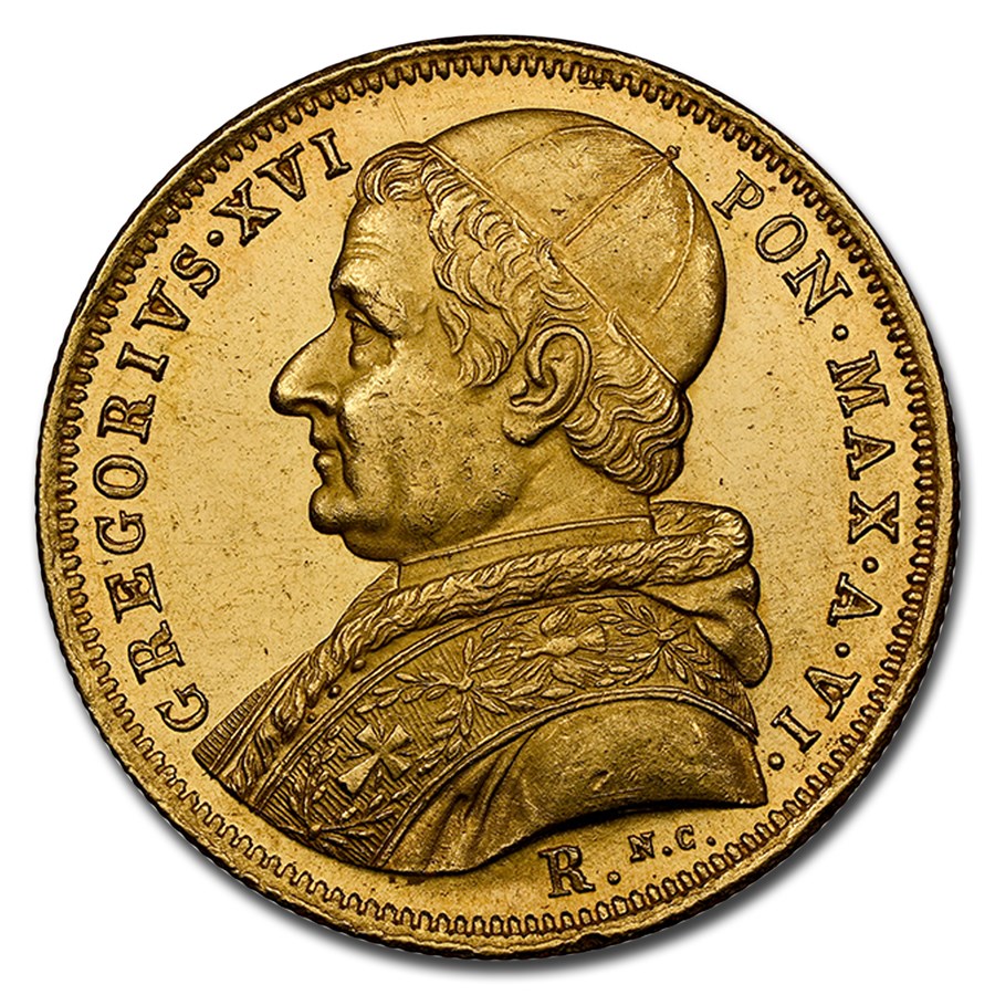 1836-R Italy Papal States Gold 10 Scudi Gregory XVI MS-63 NGC