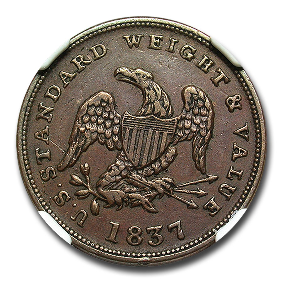 1837 Hard Times Token AU-50 NGC ( Half Cent of Copper, HT-73)