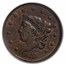 1837 Large Cent Plain Cord, Medium Letters Choice AU