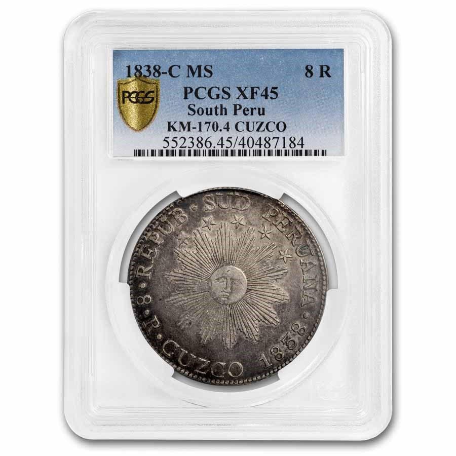 1838-C MS South Peru Silver 8 Reales XF-45 PCGS