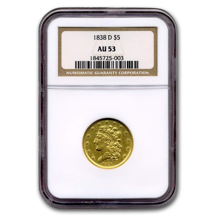 Buy 1838-d $5 Gold Classic Head Half Eagle Au-53 Ngc 