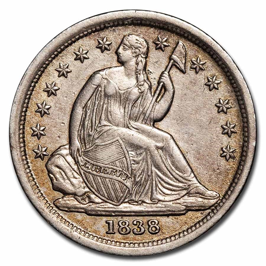 1838 Liberty Seated Dime Large Stars AU