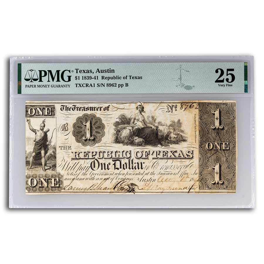 Buy 1839-41 Republic of Texas $1 Treasury Note VF-25 PMG | APMEX