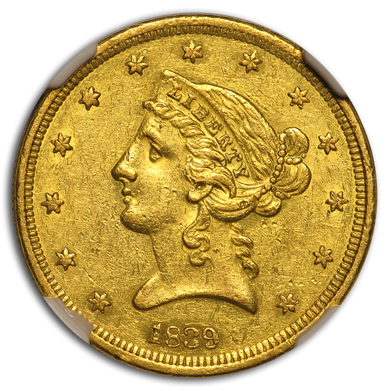 Buy 1839 $5 Liberty Gold Half Eagle AU-58 NGC Coin Online | NGC $5.00 ...