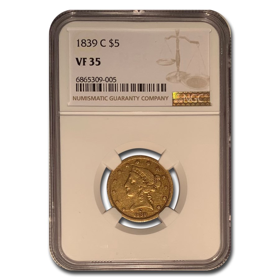 1839-C $5 Liberty Gold Half Eagle VF-35 NGC