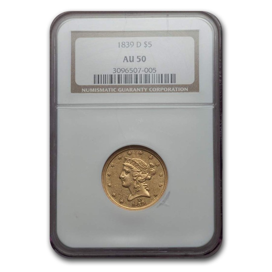 Buy 1839-d $5 Liberty Gold Half Eagle Au-50 Ngc 