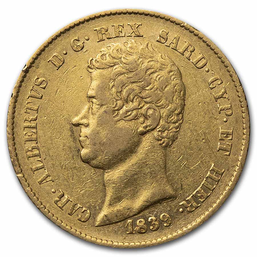 Buy 1839 Kingdom Of Sardinia Gold 20 Lire Calo Felice VF | APMEX