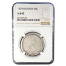 1839 Liberty Seated Half Dollar MS-62 NGC (Drapery)