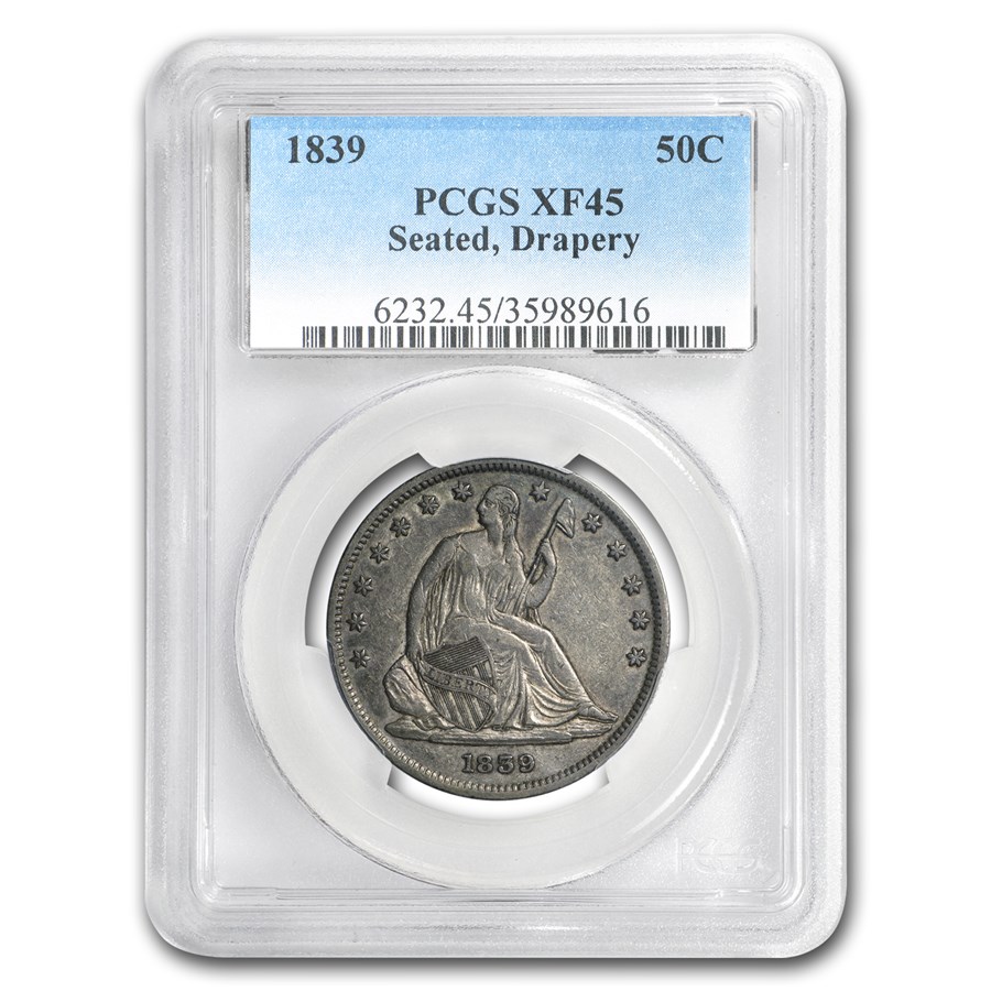 Buy 1839 Liberty Seated Half Dollar Xf-45 Pcgs (drapery) 