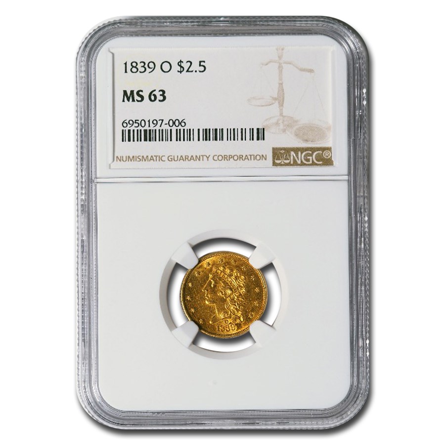 1839-O $2.50 Gold Classic Head Quarter Eagle MS-63 NGC