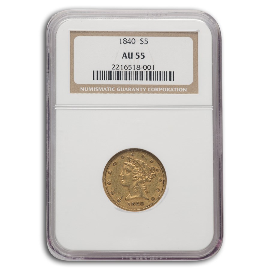 1840 $5 Liberty Gold Half Eagle AU-55 NGC