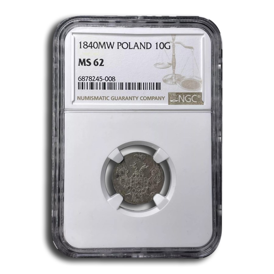 1840-MW Poland Silver 10 Groszy MS-62 NGC