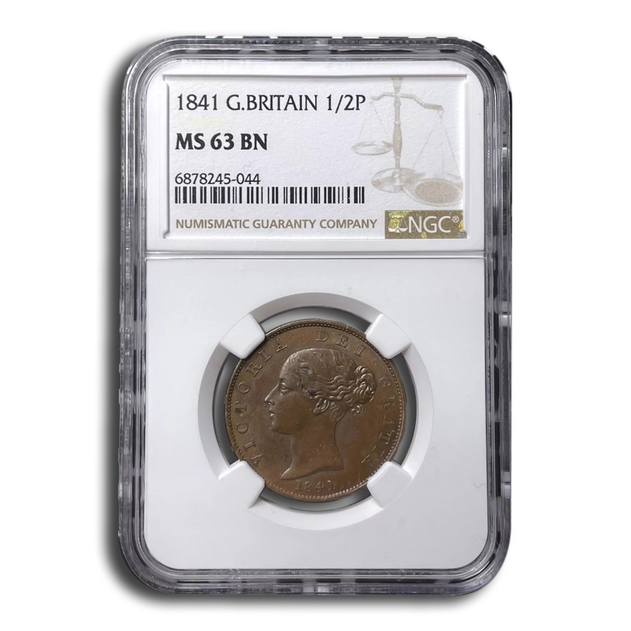 1841 Great Britain 1/2 Penny Victoria MS-63 NGC (Brown)