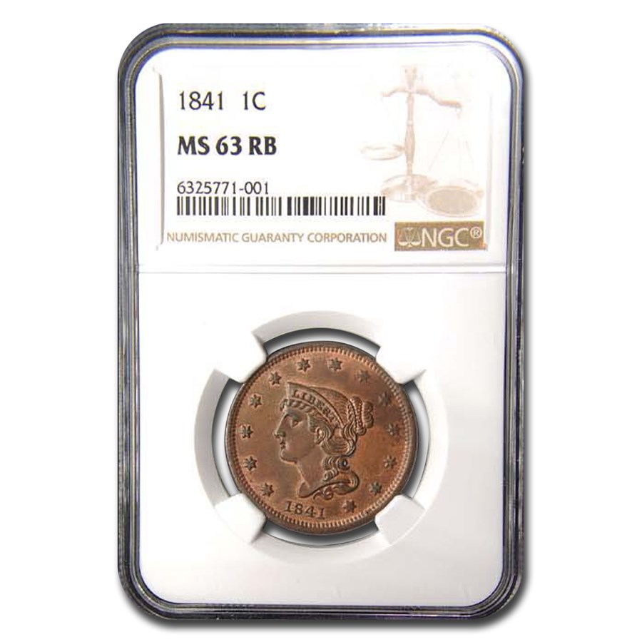 1841 Large Cent MS-63 NGC (Red/Brown)